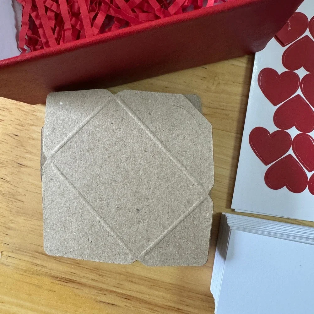 Red Heart Gift Box Set with 60 Mini Envelopes Cards Stickers and Gold Ribbon Bow